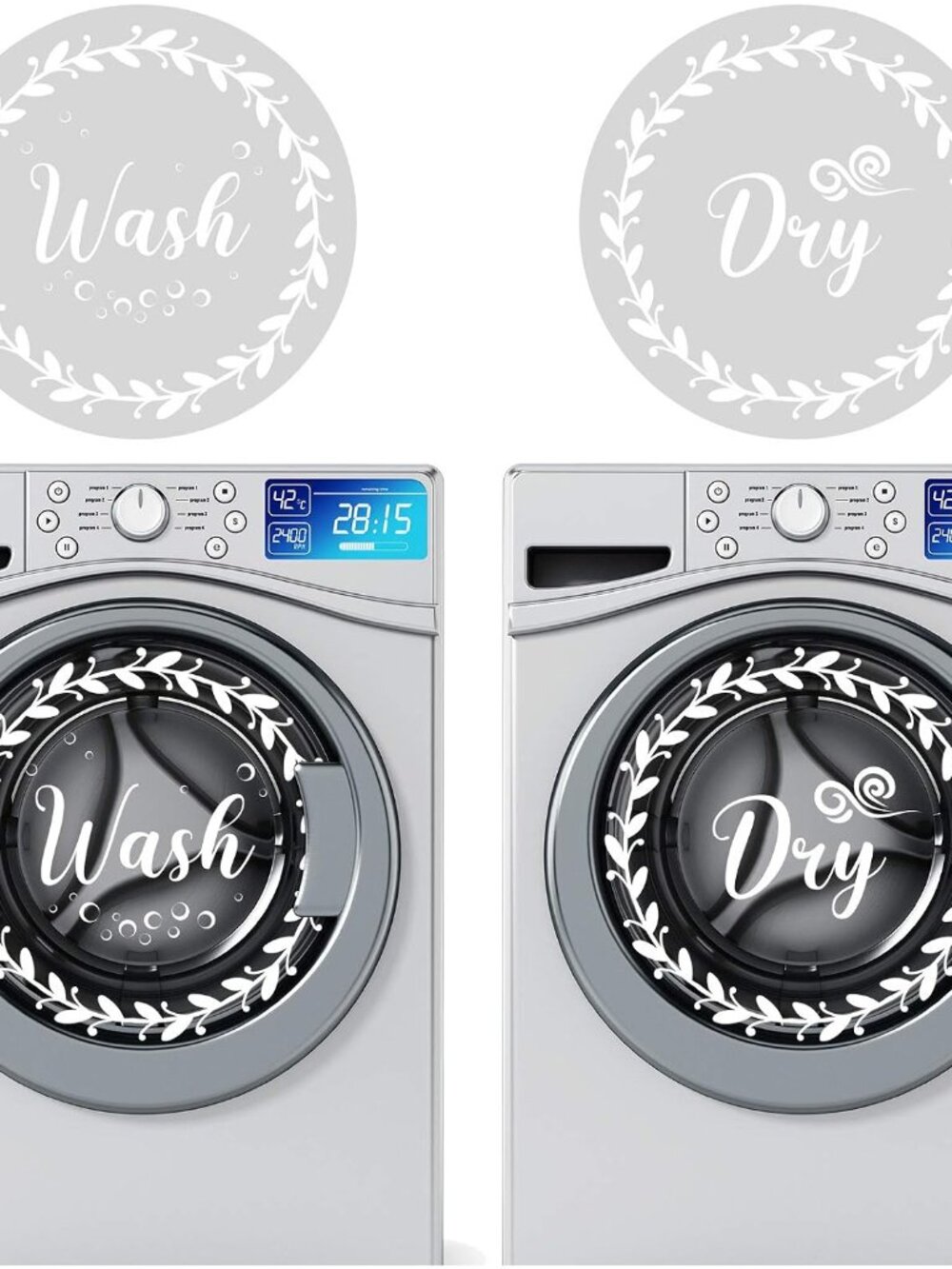 4 Pcs Laundry Room Decals Wash and Dry Decal Sticke,13 Inch, White